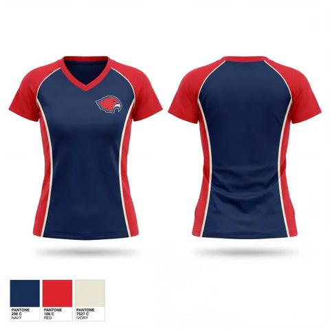 Womens Short Sleeve Vneck Shirt, Frontier Redhawks, Softball, Teamtime, Team time, sublimation, custom sports apparel, team uniforms, spirit wear, spiritwear, sports uniforms, custom shirts, team store, custom team store, fundraiser sports, apparel fundraiser