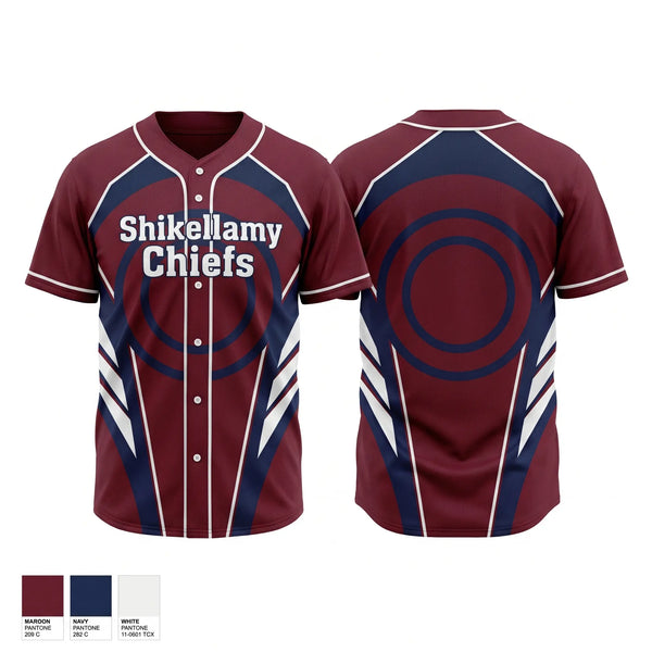 Full Button Baseball Jersey, Shikellamy Chiefs, Baseball, Teamtime, Team time, sublimation, custom sports apparel, team uniforms, spirit wear, spiritwear, sports uniforms, custom shirts, team store, custom team store, fundraiser sports, apparel fundraiser