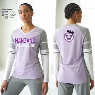 Womens Long Sleeve Vneck Shirt, Manzano Monarchs, Cheer, Teamtime, Team time, sublimation, custom sports apparel, team uniforms, spirit wear, spiritwear, sports uniforms, custom shirts, team store, custom team store, fundraiser sports, apparel fundraiser