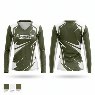 Womens Long Sleeve Vneck Shirt, Greeneville Marlins, Baseball, Teamtime, Team time, sublimation, custom sports apparel, team uniforms, spirit wear, spiritwear, sports uniforms, custom shirts, team store, custom team store, fundraiser sports, apparel fundraiser