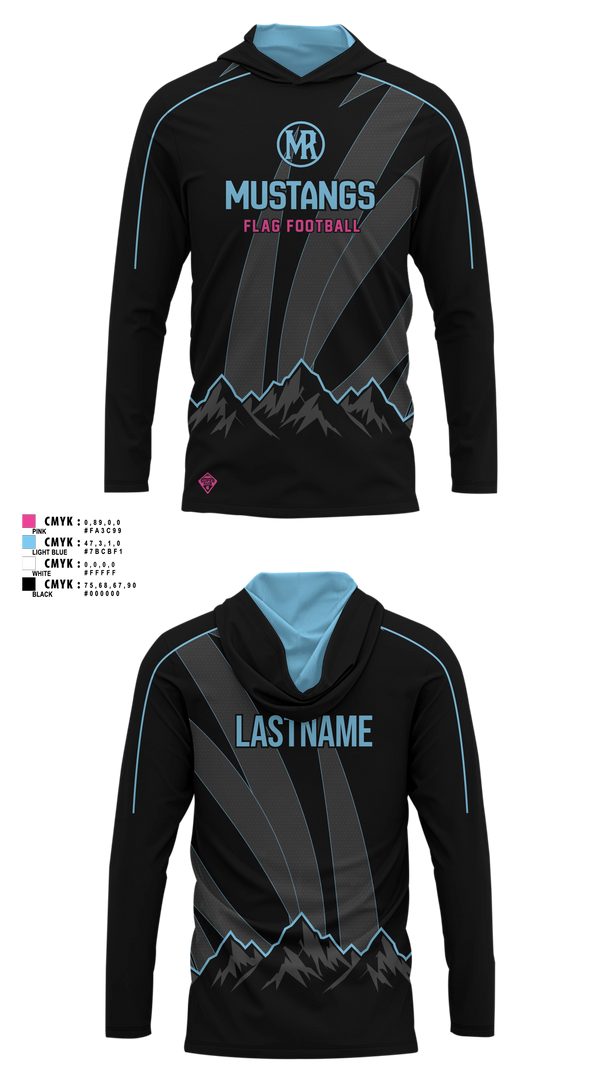 Long Sleeve hooded sunshirt, Mountain Range HS Flag Football, Women's Soccer, Teamtime, Team time, sublimation, custom sports apparel, team uniforms, spirit wear, spiritwear, sports uniforms, custom shirts, team store, custom team store, fundraiser sports, apparel fundraiser