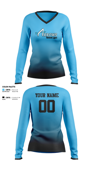 Womens Long Sleeve Vneck Shirt, Arrows, Softball, Teamtime, Team time, sublimation, custom sports apparel, team uniforms, spirit wear, spiritwear, sports uniforms, custom shirts, team store, custom team store, fundraiser sports, apparel fundraiser