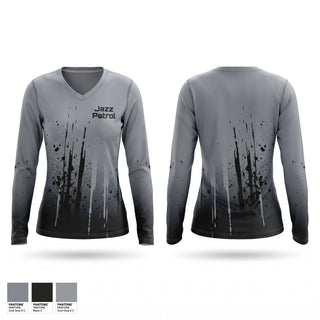 Womens Long Sleeve Vneck Shirt, Jazz Patrol, , Teamtime, Team time, sublimation, custom sports apparel, team uniforms, spirit wear, spiritwear, sports uniforms, custom shirts, team store, custom team store, fundraiser sports, apparel fundraiser