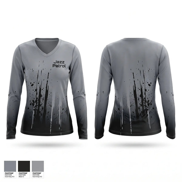 Womens Long Sleeve Vneck Shirt, Jazz Patrol, , Teamtime, Team time, sublimation, custom sports apparel, team uniforms, spirit wear, spiritwear, sports uniforms, custom shirts, team store, custom team store, fundraiser sports, apparel fundraiser