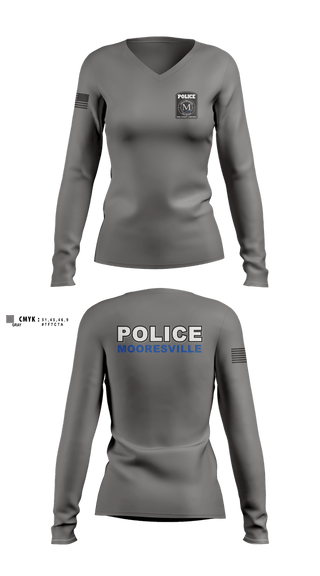 Womens Long Sleeve Vneck Shirt, Mooresville Police Department, Police, Teamtime, Team time, sublimation, custom sports apparel, team uniforms, spirit wear, spiritwear, sports uniforms, custom shirts, team store, custom team store, fundraiser sports, apparel fundraiser