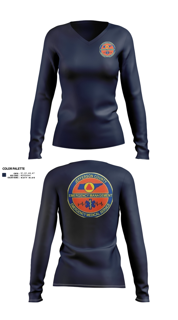 Womens Long Sleeve Vneck Shirt, JEFFERSON COUNTY EMS, EMS/EMT, Teamtime, Team time, sublimation, custom sports apparel, team uniforms, spirit wear, spiritwear, sports uniforms, custom shirts, team store, custom team store, fundraiser sports, apparel fundraiser