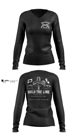 Womens Long Sleeve Vneck Shirt, 192nd MP BN, Army, Teamtime, Team time, sublimation, custom sports apparel, team uniforms, spirit wear, spiritwear, sports uniforms, custom shirts, team store, custom team store, fundraiser sports, apparel fundraiser