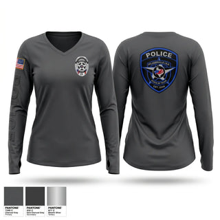 Womens Long Sleeve Vneck Shirt, Pflugerville ISD Police Department, Police, Teamtime, Team time, sublimation, custom sports apparel, team uniforms, spirit wear, spiritwear, sports uniforms, custom shirts, team store, custom team store, fundraiser sports, apparel fundraiser