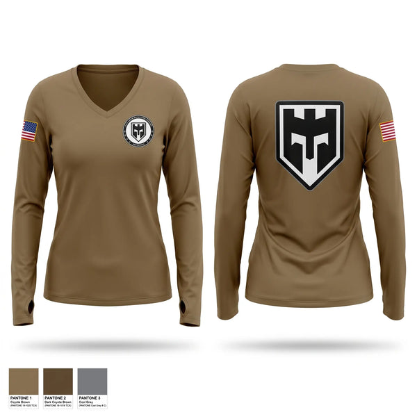Womens Long Sleeve Vneck Shirt, , Army, Teamtime, Team time, sublimation, custom sports apparel, team uniforms, spirit wear, spiritwear, sports uniforms, custom shirts, team store, custom team store, fundraiser sports, apparel fundraiser