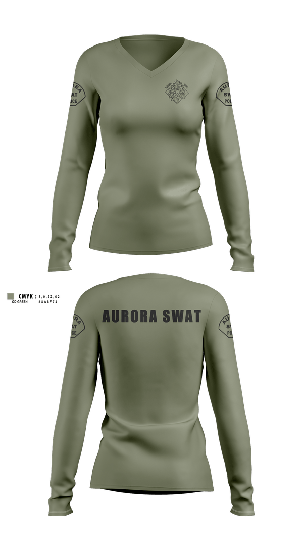 Womens Long Sleeve Vneck Shirt, Aurora SWAT, Police, Teamtime, Team time, sublimation, custom sports apparel, team uniforms, spirit wear, spiritwear, sports uniforms, custom shirts, team store, custom team store, fundraiser sports, apparel fundraiser