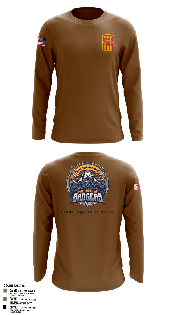 Long Sleeve Performance Shirt, Honey Badgers / 30X, Army, Teamtime, Team time, sublimation, custom sports apparel, team uniforms, spirit wear, spiritwear, sports uniforms, custom shirts, team store, custom team store, fundraiser sports, apparel fundraiser