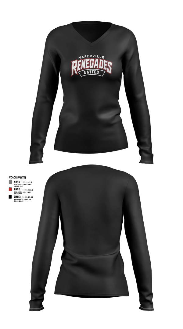 Womens Long Sleeve Vneck Shirt, Naperville Renegades, Baseball, Teamtime, Team time, sublimation, custom sports apparel, team uniforms, spirit wear, spiritwear, sports uniforms, custom shirts, team store, custom team store, fundraiser sports, apparel fundraiser