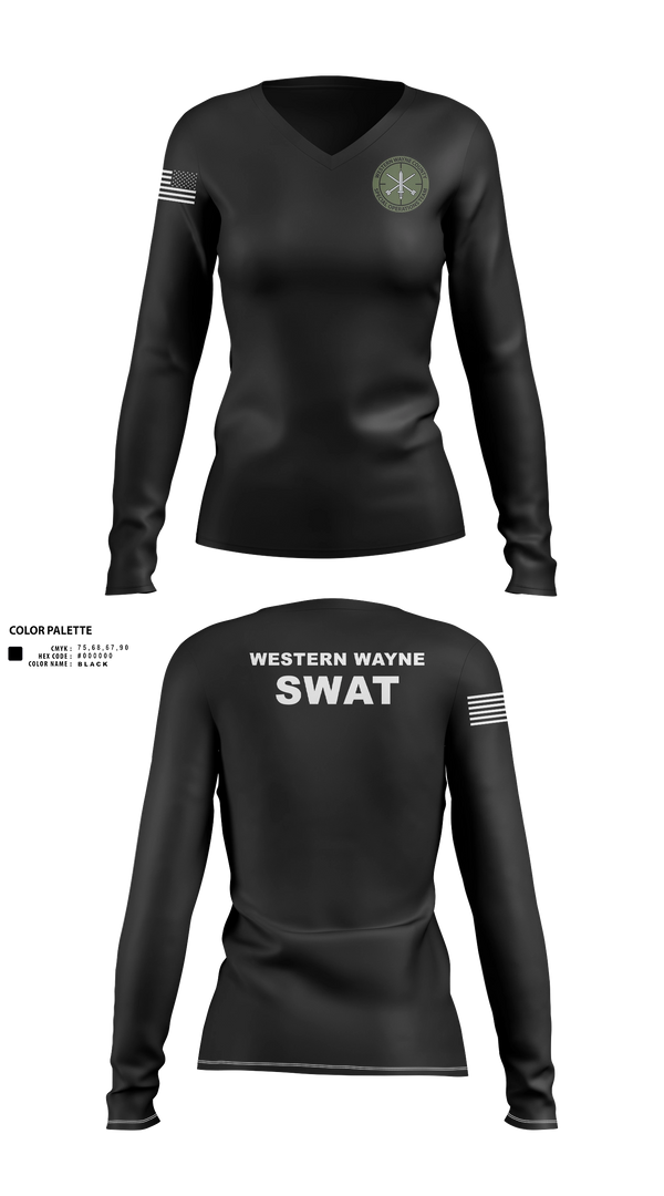 Womens Long Sleeve Vneck Shirt, Western Wayne SOT, Police, Teamtime, Team time, sublimation, custom sports apparel, team uniforms, spirit wear, spiritwear, sports uniforms, custom shirts, team store, custom team store, fundraiser sports, apparel fundraiser