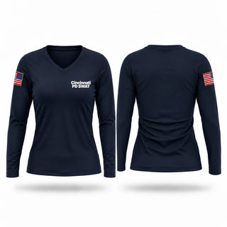 Womens Long Sleeve Vneck Shirt, Cincinnati PD SWAT, Police, Teamtime, Team time, sublimation, custom sports apparel, team uniforms, spirit wear, spiritwear, sports uniforms, custom shirts, team store, custom team store, fundraiser sports, apparel fundraiser