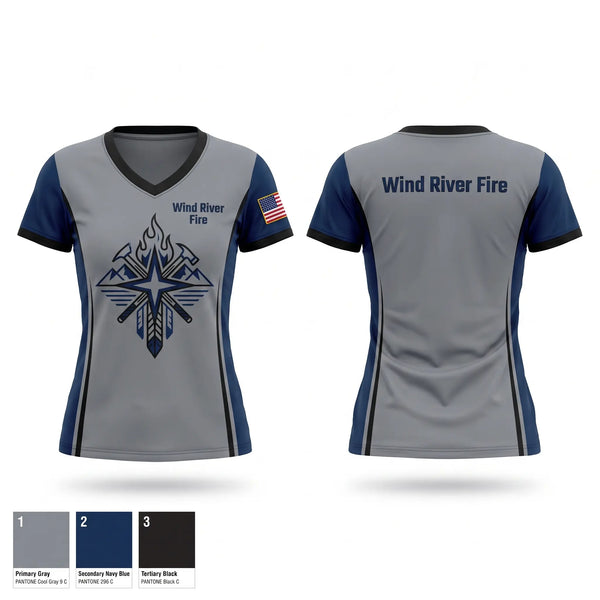 Womens Short Sleeve Vneck Shirt, Wind River Fire, Fire Department, Teamtime, Team time, sublimation, custom sports apparel, team uniforms, spirit wear, spiritwear, sports uniforms, custom shirts, team store, custom team store, fundraiser sports, apparel fundraiser