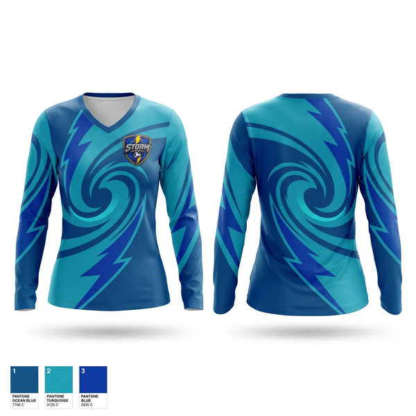 Womens Long Sleeve Vneck Shirt, Storm F.C., Men's Soccer, Teamtime, Team time, sublimation, custom sports apparel, team uniforms, spirit wear, spiritwear, sports uniforms, custom shirts, team store, custom team store, fundraiser sports, apparel fundraiser