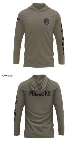 Long Sleeve Performance Shirt with hood, Roy Cit Police K9, Police, Teamtime, Team time, sublimation, custom sports apparel, team uniforms, spirit wear, spiritwear, sports uniforms, custom shirts, team store, custom team store, fundraiser sports, apparel fundraiser