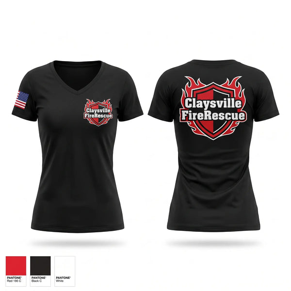 Womens Short Sleeve Vneck Shirt, Claysville Fire-Rescue, Fire Department, Teamtime, Team time, sublimation, custom sports apparel, team uniforms, spirit wear, spiritwear, sports uniforms, custom shirts, team store, custom team store, fundraiser sports, apparel fundraiser