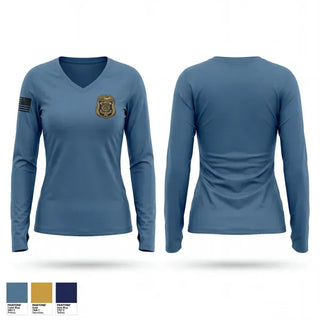 Womens Long Sleeve Vneck Shirt, Criminal Investigations Section, Police, Teamtime, Team time, sublimation, custom sports apparel, team uniforms, spirit wear, spiritwear, sports uniforms, custom shirts, team store, custom team store, fundraiser sports, apparel fundraiser