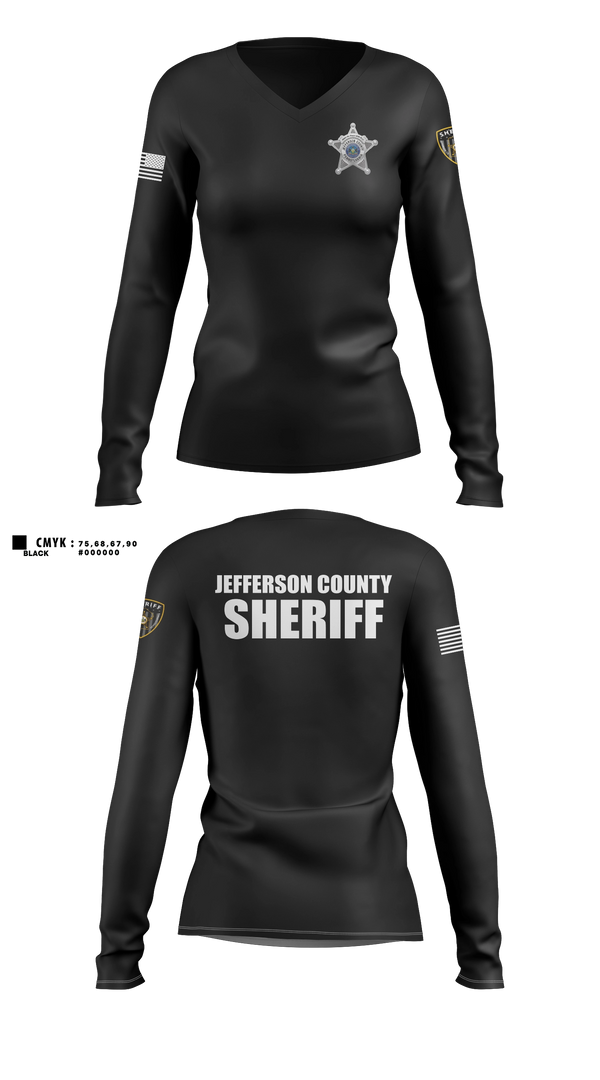 Womens Long Sleeve Vneck Shirt, Jefferson County Sheriff's Office, Police, Teamtime, Team time, sublimation, custom sports apparel, team uniforms, spirit wear, spiritwear, sports uniforms, custom shirts, team store, custom team store, fundraiser sports, apparel fundraiser