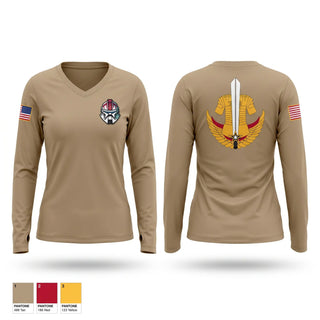 Womens Long Sleeve Vneck Shirt, Area 4, 2nd Battalion, Army Reserve Careers Group, Army, Teamtime, Team time, sublimation, custom sports apparel, team uniforms, spirit wear, spiritwear, sports uniforms, custom shirts, team store, custom team store, fundraiser sports, apparel fundraiser