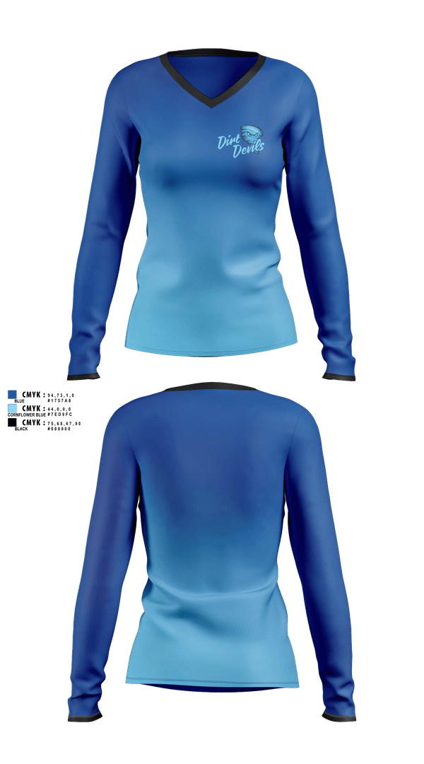 Womens Long Sleeve Vneck Shirt, Dirt Devils, Softball, Teamtime, Team time, sublimation, custom sports apparel, team uniforms, spirit wear, spiritwear, sports uniforms, custom shirts, team store, custom team store, fundraiser sports, apparel fundraiser