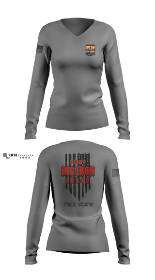 Womens Long Sleeve Vneck Shirt, Big Iron, Fire Department, Teamtime, Team time, sublimation, custom sports apparel, team uniforms, spirit wear, spiritwear, sports uniforms, custom shirts, team store, custom team store, fundraiser sports, apparel fundraiser