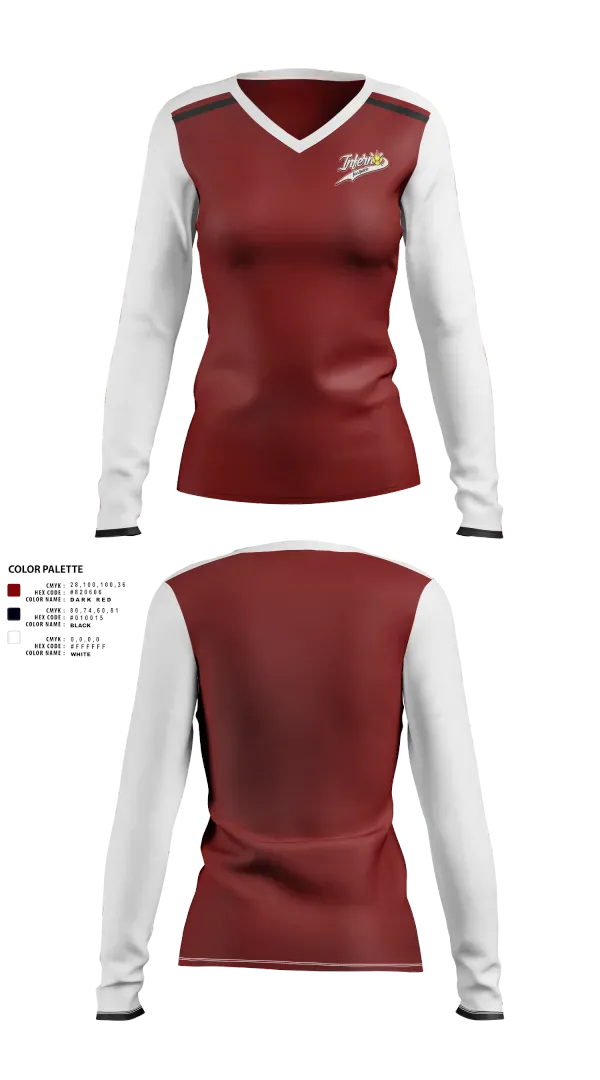 Womens Long Sleeve Vneck Shirt, Inferno, Softball, Teamtime, Team time, sublimation, custom sports apparel, team uniforms, spirit wear, spiritwear, sports uniforms, custom shirts, team store, custom team store, fundraiser sports, apparel fundraiser