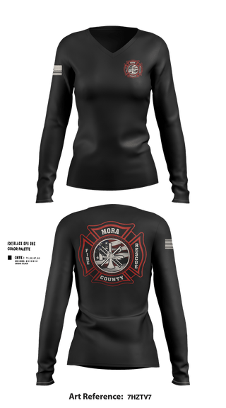 Womens Long Sleeve Vneck Shirt, Mora county fire, Fire Department, Teamtime, Team time, sublimation, custom sports apparel, team uniforms, spirit wear, spiritwear, sports uniforms, custom shirts, team store, custom team store, fundraiser sports, apparel fundraiser