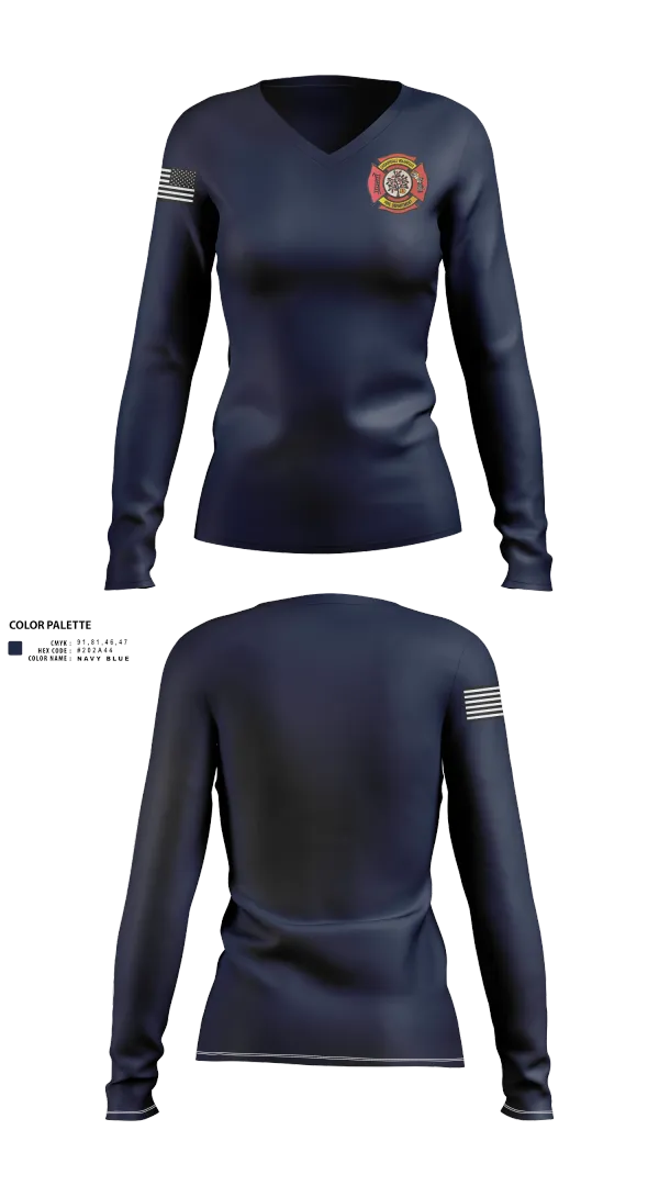 Womens Long Sleeve Vneck Shirt, Cherrydale Volunteer Fire Department, , Teamtime, Team time, sublimation, custom sports apparel, team uniforms, spirit wear, spiritwear, sports uniforms, custom shirts, team store, custom team store, fundraiser sports, apparel fundraiser