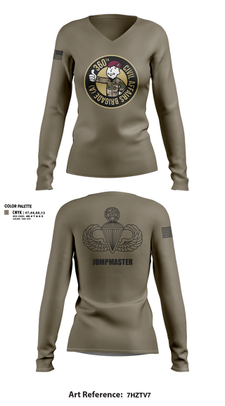 Womens Long Sleeve Vneck Shirt, 360 CA BDE (Airborne), Army, Teamtime, Team time, sublimation, custom sports apparel, team uniforms, spirit wear, spiritwear, sports uniforms, custom shirts, team store, custom team store, fundraiser sports, apparel fundraiser
