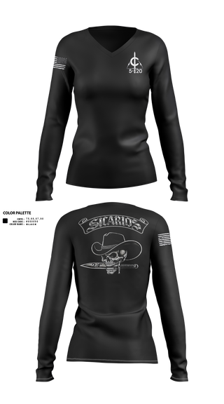 Womens Long Sleeve Vneck Shirt, 2/C Sicarios, Army, Teamtime, Team time, sublimation, custom sports apparel, team uniforms, spirit wear, spiritwear, sports uniforms, custom shirts, team store, custom team store, fundraiser sports, apparel fundraiser