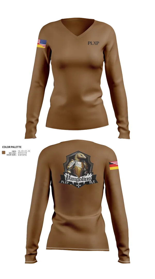 Womens Long Sleeve Vneck Shirt, PLXP PLT Pangolins, , Teamtime, Team time, sublimation, custom sports apparel, team uniforms, spirit wear, spiritwear, sports uniforms, custom shirts, team store, custom team store, fundraiser sports, apparel fundraiser