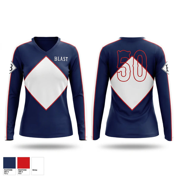 Womens Long Sleeve Vneck Shirt, Blast Baseball, Baseball, Teamtime, Team time, sublimation, custom sports apparel, team uniforms, spirit wear, spiritwear, sports uniforms, custom shirts, team store, custom team store, fundraiser sports, apparel fundraiser