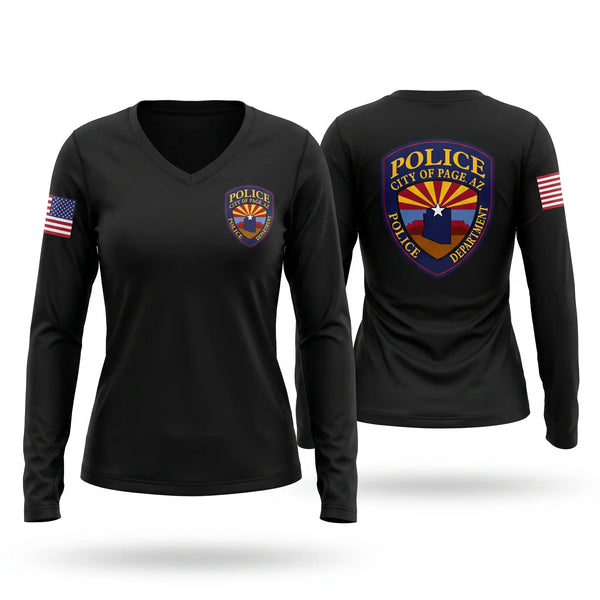 Womens Long Sleeve Vneck Shirt, Page Police, Police, Teamtime, Team time, sublimation, custom sports apparel, team uniforms, spirit wear, spiritwear, sports uniforms, custom shirts, team store, custom team store, fundraiser sports, apparel fundraiser