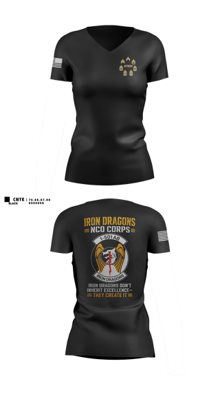Womens Short Sleeve Vneck Shirt, 1-501st Iron Dragons NCO Corps, Army, Teamtime, Team time, sublimation, custom sports apparel, team uniforms, spirit wear, spiritwear, sports uniforms, custom shirts, team store, custom team store, fundraiser sports, apparel fundraiser