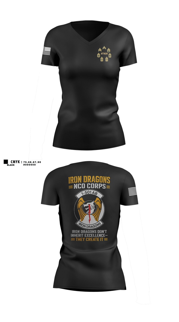 Womens Short Sleeve Vneck Shirt, 1-501st Iron Dragons NCO Corps, Army, Teamtime, Team time, sublimation, custom sports apparel, team uniforms, spirit wear, spiritwear, sports uniforms, custom shirts, team store, custom team store, fundraiser sports, apparel fundraiser