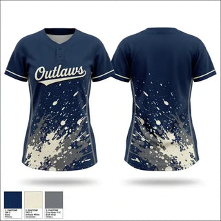 Two Button Softball Jersey, Outlaws, Softball, Teamtime, Team time, sublimation, custom sports apparel, team uniforms, spirit wear, spiritwear, sports uniforms, custom shirts, team store, custom team store, fundraiser sports, apparel fundraiser