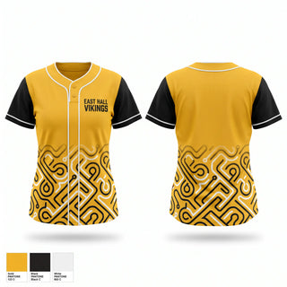 Two Button Softball Jersey, East Hall Vikings, Softball, Teamtime, Team time, sublimation, custom sports apparel, team uniforms, spirit wear, spiritwear, sports uniforms, custom shirts, team store, custom team store, fundraiser sports, apparel fundraiser