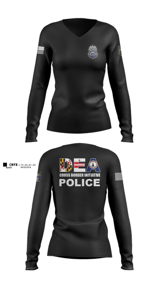 Womens Long Sleeve Vneck Shirt, DEA DC 45, Police, Teamtime, Team time, sublimation, custom sports apparel, team uniforms, spirit wear, spiritwear, sports uniforms, custom shirts, team store, custom team store, fundraiser sports, apparel fundraiser