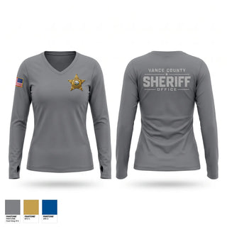 Womens Long Sleeve Vneck Shirt, Vance County Sheriff Office, Police, Teamtime, Team time, sublimation, custom sports apparel, team uniforms, spirit wear, spiritwear, sports uniforms, custom shirts, team store, custom team store, fundraiser sports, apparel fundraiser