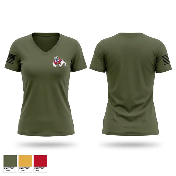 Womens Short Sleeve Vneck Shirt, Bulldog Battalion, Army, Teamtime, Team time, sublimation, custom sports apparel, team uniforms, spirit wear, spiritwear, sports uniforms, custom shirts, team store, custom team store, fundraiser sports, apparel fundraiser