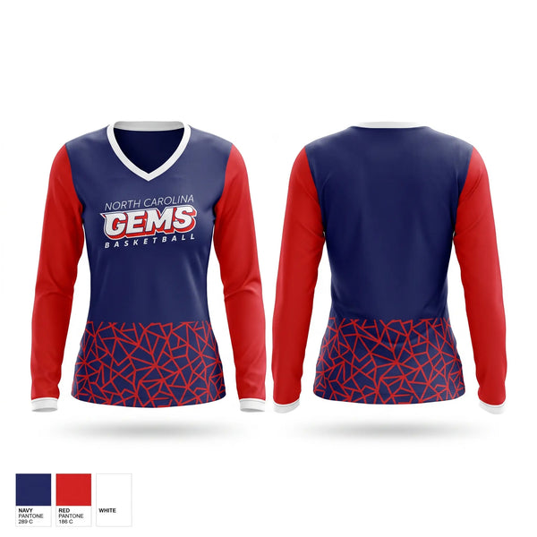 Womens Long Sleeve Vneck Shirt, NC LADY GEMS, Women's Basketball, Teamtime, Team time, sublimation, custom sports apparel, team uniforms, spirit wear, spiritwear, sports uniforms, custom shirts, team store, custom team store, fundraiser sports, apparel fundraiser