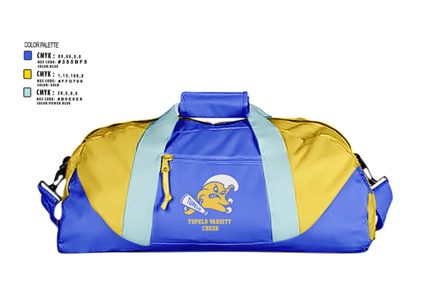 Duffle Bag, Tupelo Varsity Cheer, Cheer, Teamtime, Team time, sublimation, custom sports apparel, team uniforms, spirit wear, spiritwear, sports uniforms, custom shirts, team store, custom team store, fundraiser sports, apparel fundraiser