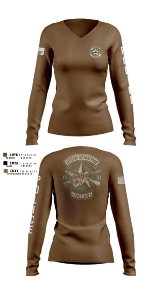 Womens Long Sleeve Vneck Shirt, SOD Covert, Police, Teamtime, Team time, sublimation, custom sports apparel, team uniforms, spirit wear, spiritwear, sports uniforms, custom shirts, team store, custom team store, fundraiser sports, apparel fundraiser