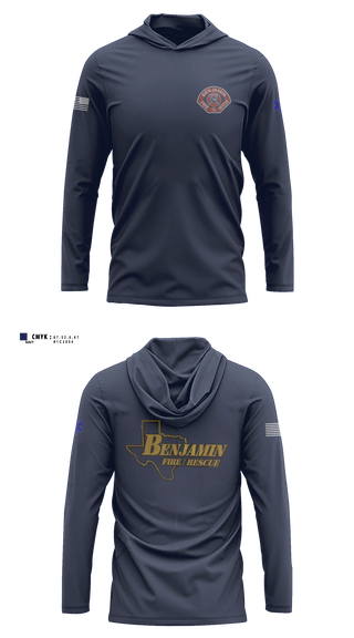 Long Sleeve Performance Shirt with hood, Benjamin Fire Department, Fire Department, Teamtime, Team time, sublimation, custom sports apparel, team uniforms, spirit wear, spiritwear, sports uniforms, custom shirts, team store, custom team store, fundraiser sports, apparel fundraiser
