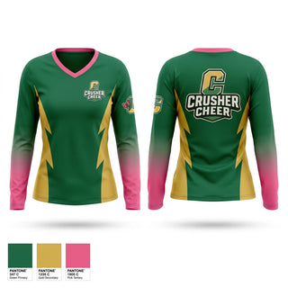 Womens Long Sleeve Vneck Shirt, Crushers, Cheer, Teamtime, Team time, sublimation, custom sports apparel, team uniforms, spirit wear, spiritwear, sports uniforms, custom shirts, team store, custom team store, fundraiser sports, apparel fundraiser