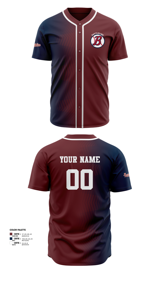 Full Button Baseball Jersey, Battleline, Baseball, Teamtime, Team time, sublimation, custom sports apparel, team uniforms, spirit wear, spiritwear, sports uniforms, custom shirts, team store, custom team store, fundraiser sports, apparel fundraiser