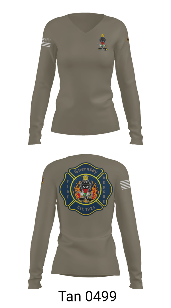 Womens Long Sleeve Vneck Shirt, Guernsey Fire & Rescue, , Teamtime, Team time, sublimation, custom sports apparel, team uniforms, spirit wear, spiritwear, sports uniforms, custom shirts, team store, custom team store, fundraiser sports, apparel fundraiser