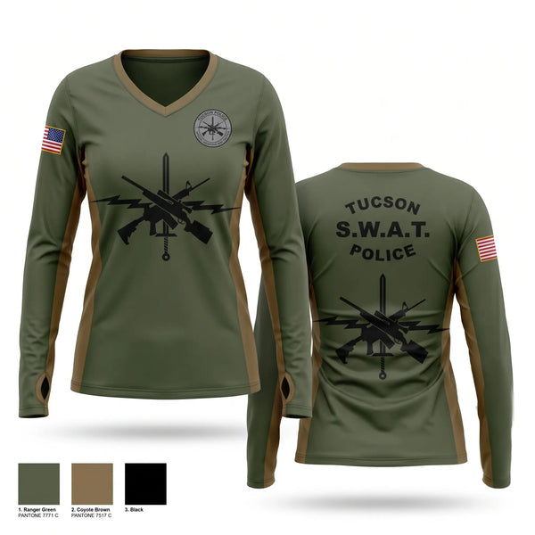 Womens Long Sleeve Vneck Shirt, Tucson Police SWAT, Police, Teamtime, Team time, sublimation, custom sports apparel, team uniforms, spirit wear, spiritwear, sports uniforms, custom shirts, team store, custom team store, fundraiser sports, apparel fundraiser